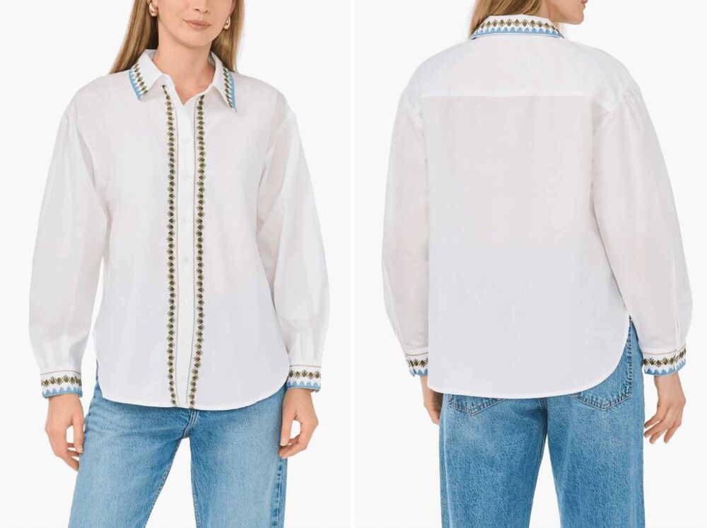 Parker Embroidered Long Sleeve Button-Up Shirt Size Medium $109
